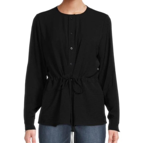 NWT Calvin Klein Rolled-sleeve tie waist top- black - Picture 6 of 6